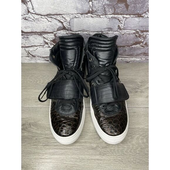 Savio Barbato Brown Patent Croc Embossed High Top Strap Sneakers Men Sz 45EU/12M main image 16